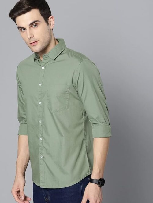 Dennis Lingo Men's Solid Slim Fit Cotton Casual Shirt with Spread Collar & Full Sleeves (Also Available in Plus Size) - Image 3