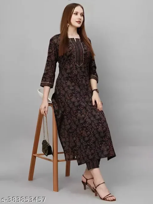 Cotton Kurtis Women's Printed Pattern Cotton Kurti with Pant kurta set